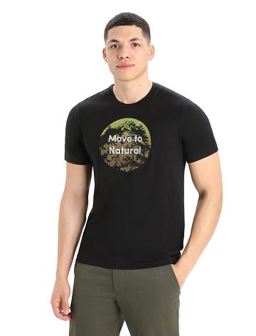 Men's Icebreaker Merino Tech Lite II Short Sleeve Natural Alps T Shirts Black | CA 1754RVDW